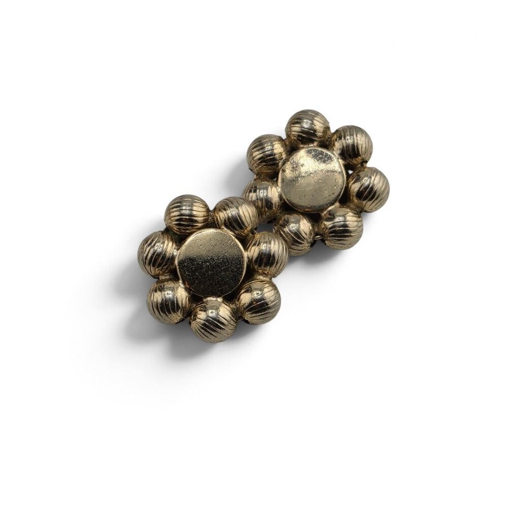Vintage Bergere Gold Tone Ribbed Bead Cluster Clip On Earrings Mid Century